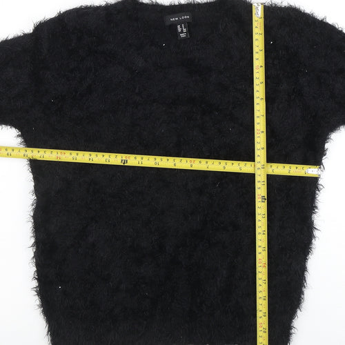 New Look Women's Black Flared Sleeve Fuzzy Pullover Jumper Size M