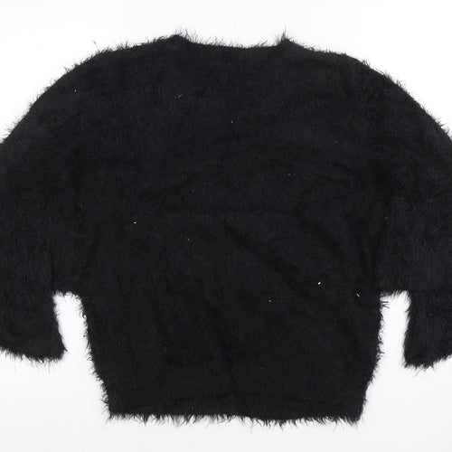 New Look Women's Black Flared Sleeve Fuzzy Pullover Jumper Size M