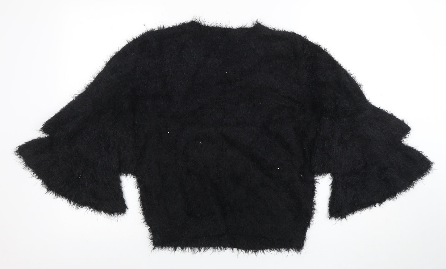 New Look Women's Black Flared Sleeve Fuzzy Pullover Jumper Size M