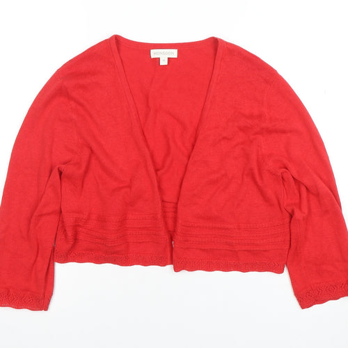 Monsoon Women Red Cotton Modal 3/4 Sleeve V-Neck Cardigan M