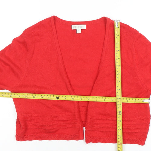Monsoon Women Red Cotton Modal 3/4 Sleeve V-Neck Cardigan M