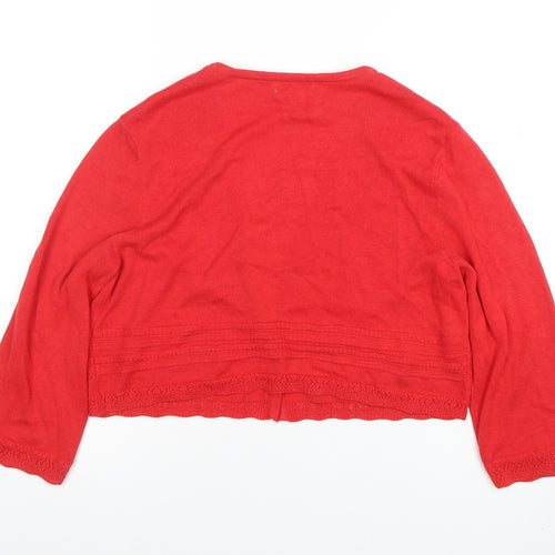 Monsoon Women Red Cotton Modal 3/4 Sleeve V-Neck Cardigan M