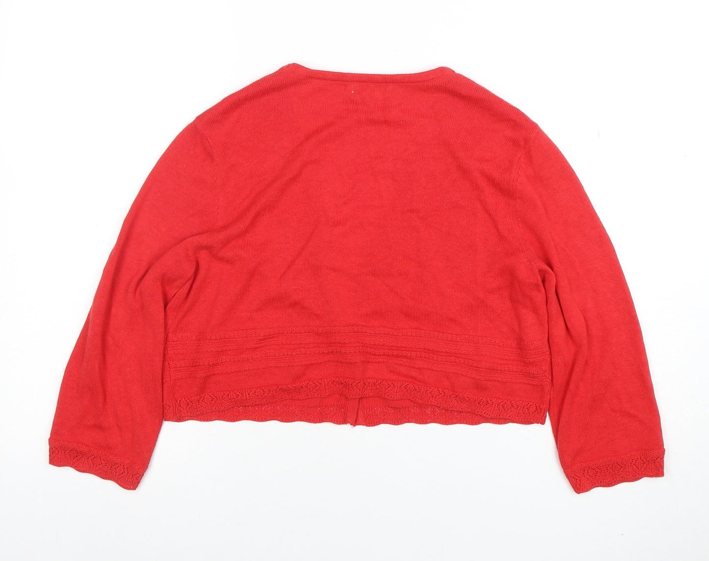 Monsoon Women Red Cotton Modal 3/4 Sleeve V-Neck Cardigan M