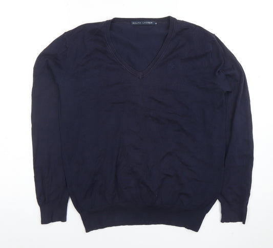 Ralph Lauren Women’s Blue V-Neck Cotton Knit Jumper Size M
