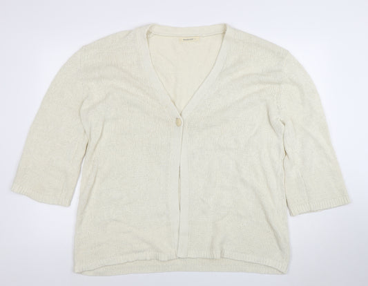 Woolovers Women's Ivory Cotton Linen V-Neck Cardigan XL
