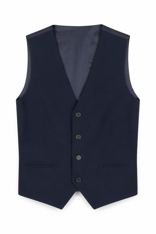 Front view of ROCO Teens Navy Blue Tuxedo Suit Waistcoat, size 12, Formal Lined