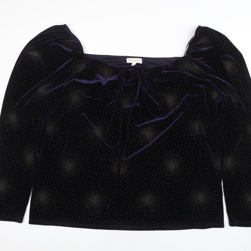 Monsoon Womens Purple Velvet Glitter Blouse 2XL Long Sleeve Square Neck