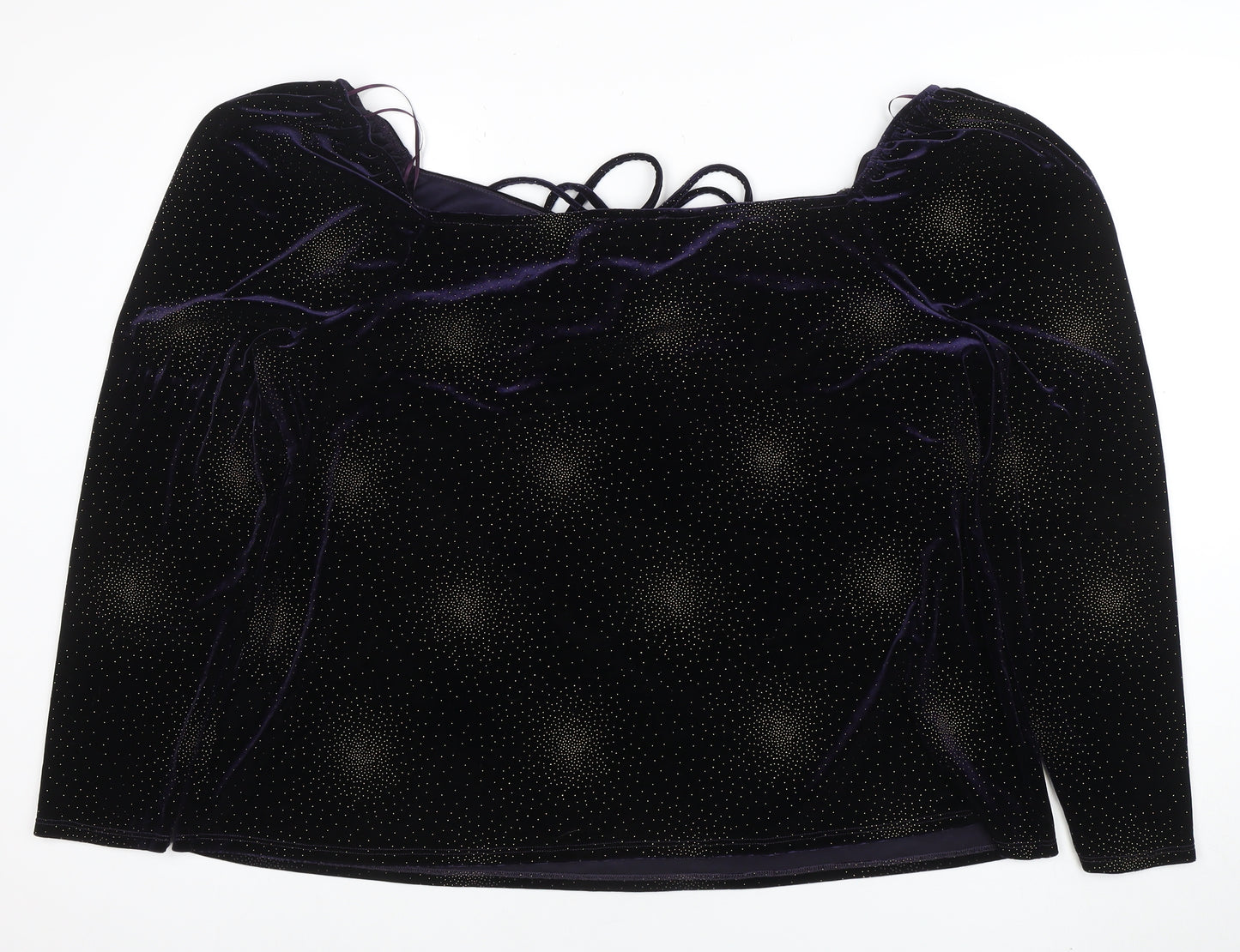 Monsoon Womens Purple Velvet Glitter Blouse 2XL Long Sleeve Square Neck