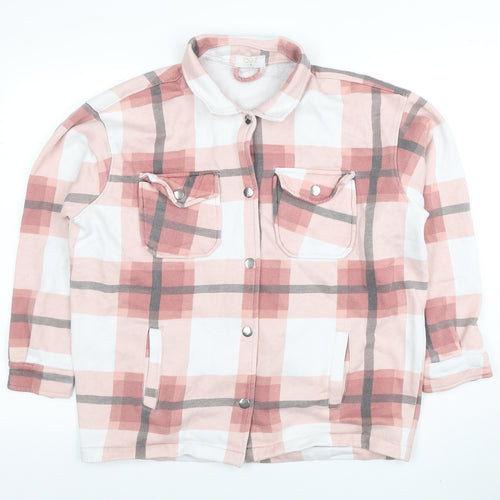 Zino Women Pink Check Cotton Blend Jacket Size S Casual