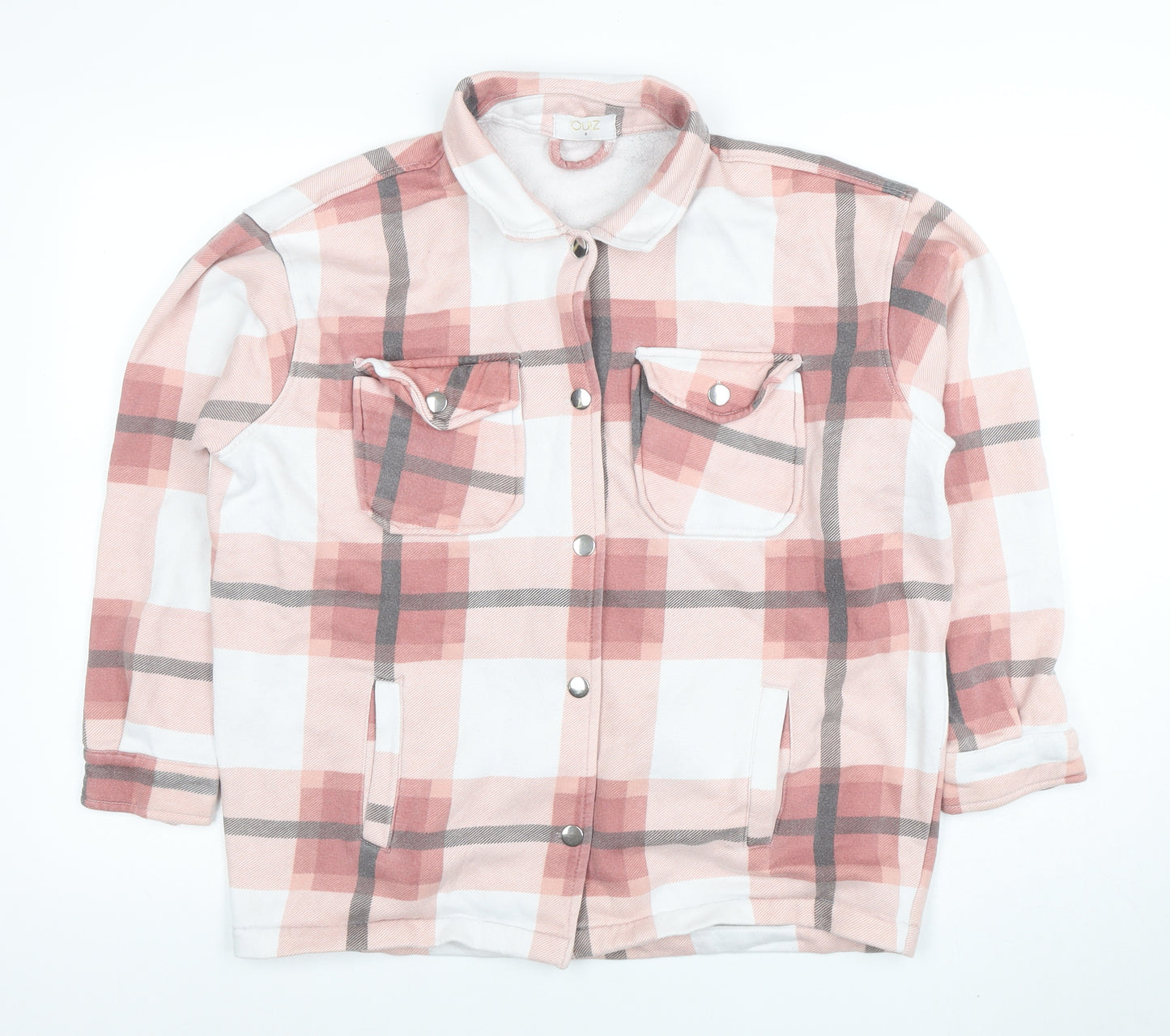 Zino Women Pink Check Cotton Blend Jacket Size S Casual