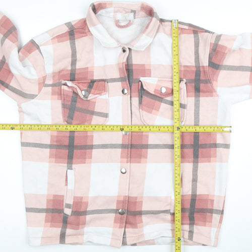 Zino Women Pink Check Cotton Blend Jacket Size S Casual