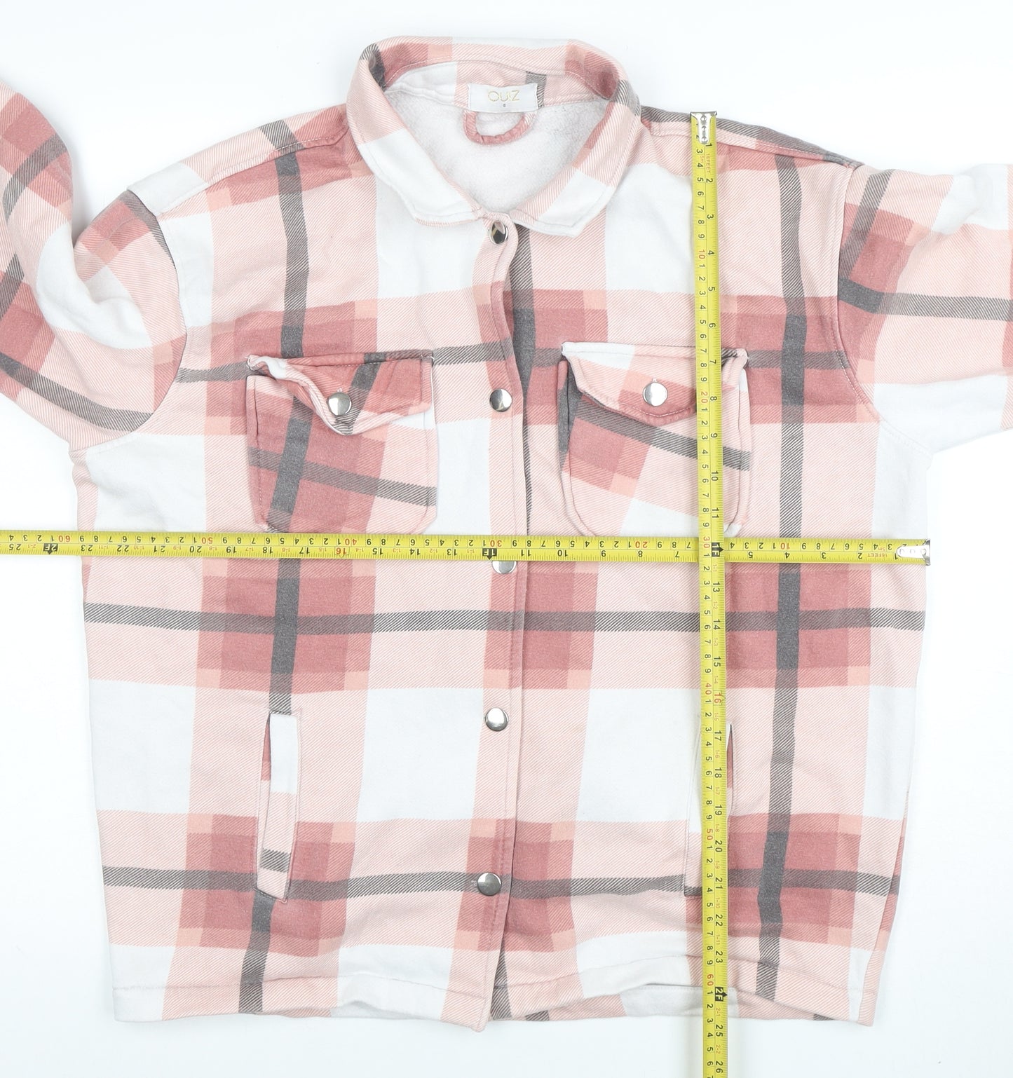 Zino Women Pink Check Cotton Blend Jacket Size S Casual