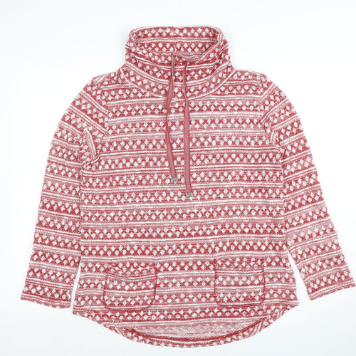 White Stuff Womens Red Fair Isle Funnel Neck Pullover Hoodie Size 12