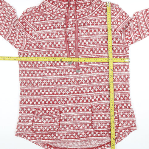 White Stuff Womens Red Fair Isle Funnel Neck Pullover Hoodie Size 12