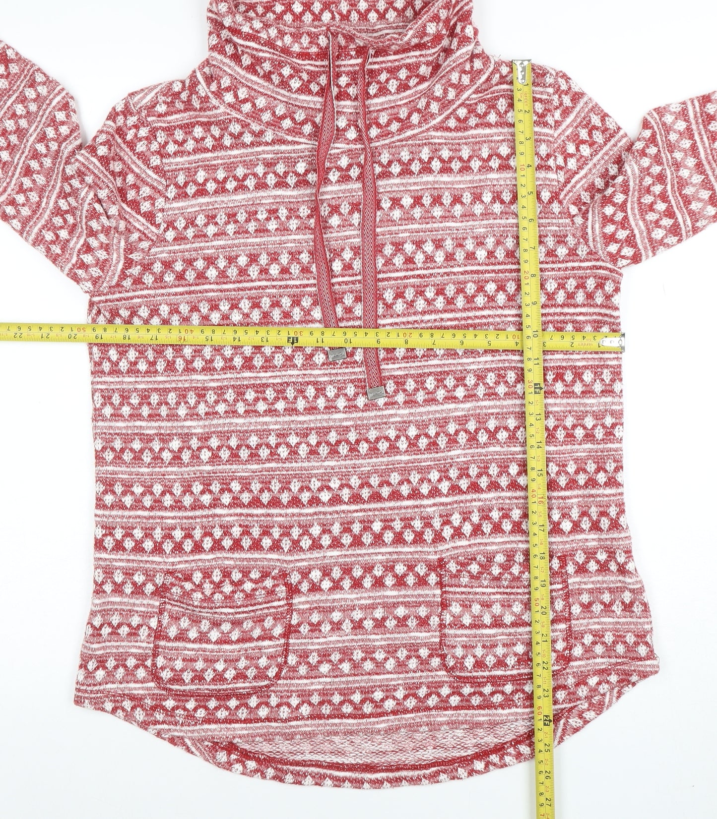 White Stuff Womens Red Fair Isle Funnel Neck Pullover Hoodie Size 12