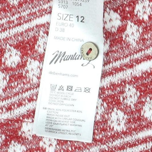 White Stuff Womens Red Fair Isle Funnel Neck Pullover Hoodie Size 12