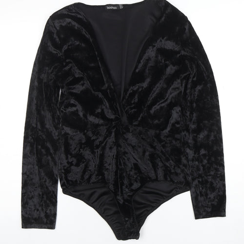 Boohoo Womens Black Velvet Long Sleeve Bodysuit UK14