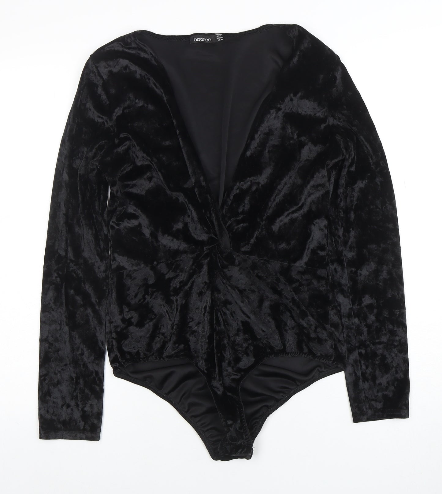 Boohoo Womens Black Velvet Long Sleeve Bodysuit UK14
