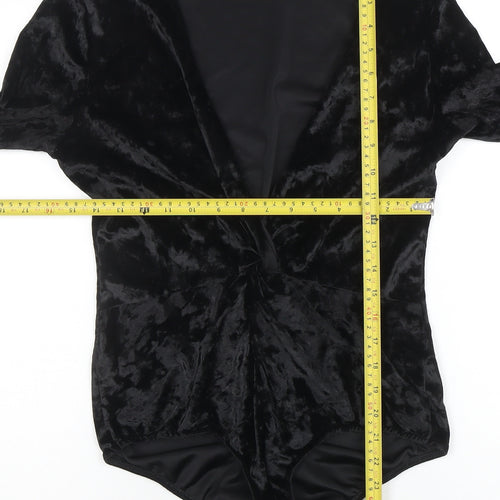 Boohoo Womens Black Velvet Long Sleeve Bodysuit UK14