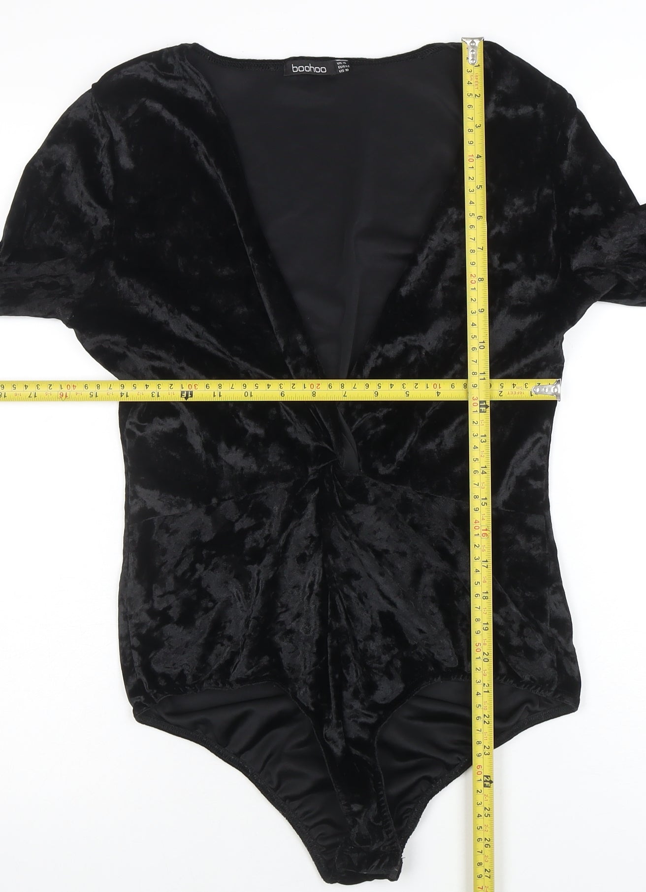 Boohoo Womens Black Velvet Long Sleeve Bodysuit UK14
