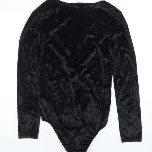 Boohoo Womens Black Velvet Long Sleeve Bodysuit UK14