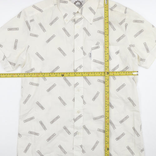 Brutus Men's White Short Sleeve Button-Up Shirt M Retro Graphic Print
