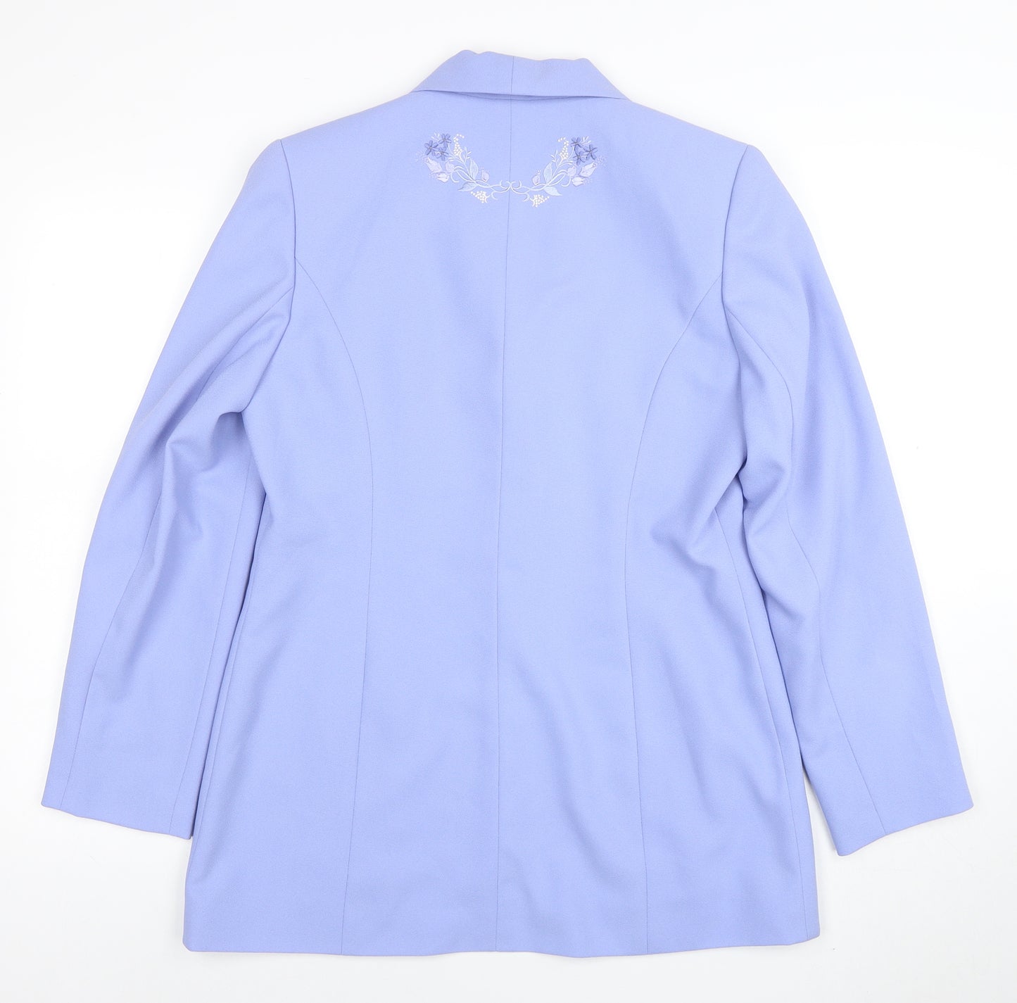 Jacques Vert Women Blue Embroidered Shawl Lapel Two-Button Blazer UK 12