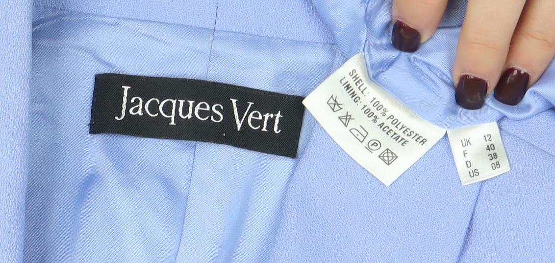 Jacques Vert Women Blue Embroidered Shawl Lapel Two-Button Blazer UK 12