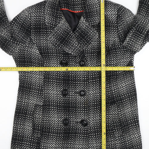 Classic Womens Black Check Tweed Pea Coat Size 16 Lined Mid-Length Jacket