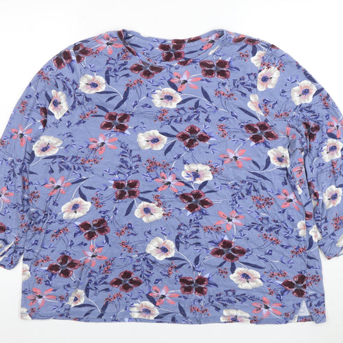 Marks and Spencer Women's Blue Floral Jersey 3/4 Sleeve T-Shirt Size 20