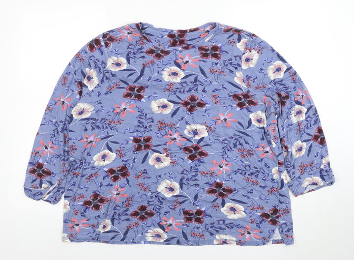 Marks and Spencer Women's Blue Floral Jersey 3/4 Sleeve T-Shirt Size 20