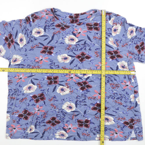 Marks and Spencer Women's Blue Floral Jersey 3/4 Sleeve T-Shirt Size 20