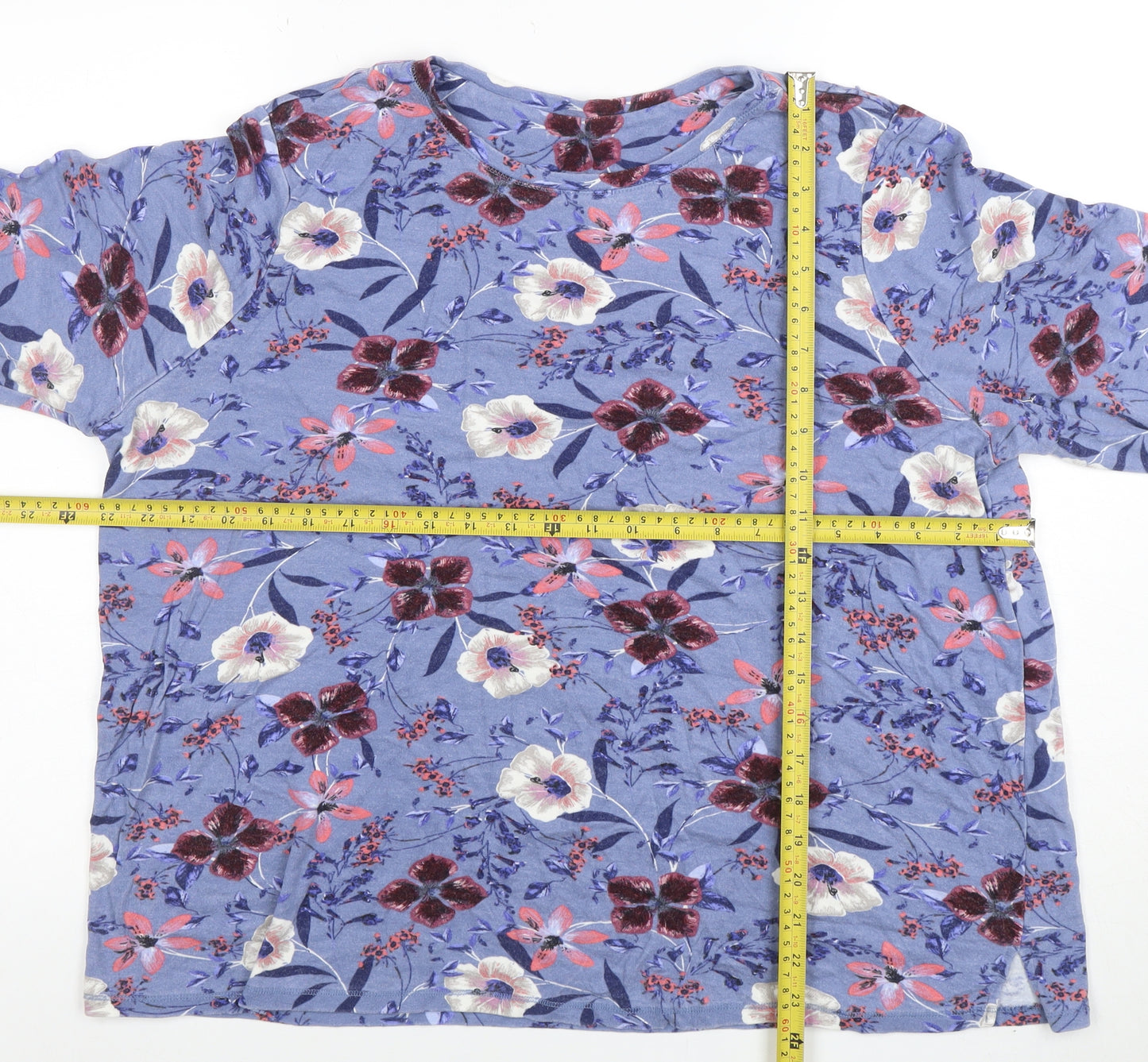 Marks and Spencer Women's Blue Floral Jersey 3/4 Sleeve T-Shirt Size 20