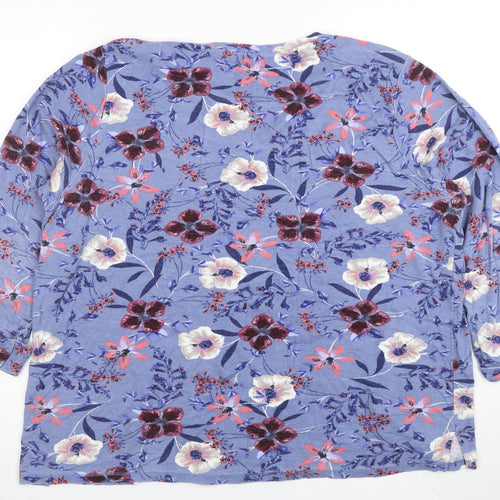 Marks and Spencer Women's Blue Floral Jersey 3/4 Sleeve T-Shirt Size 20
