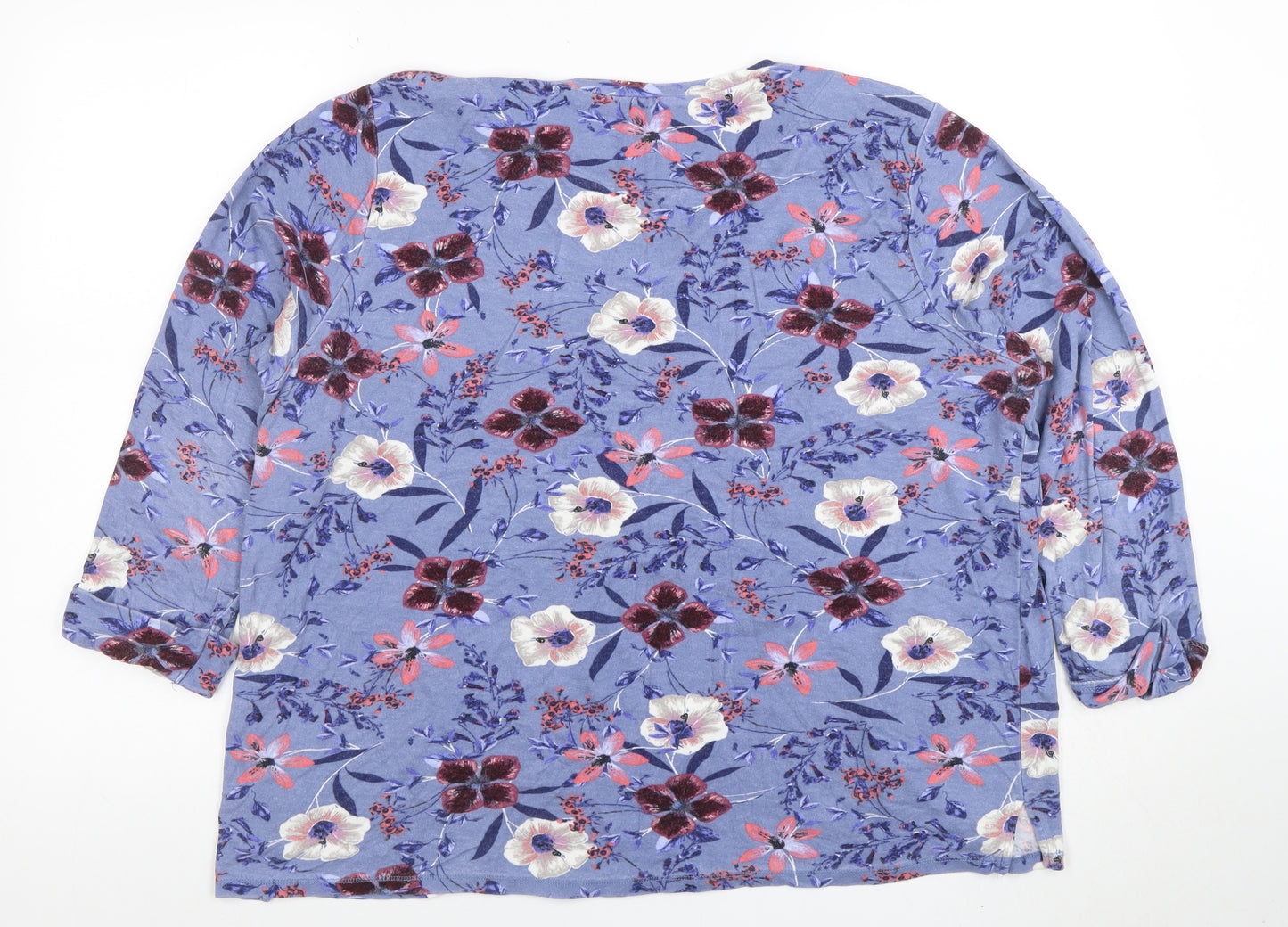 Marks and Spencer Women's Blue Floral Jersey 3/4 Sleeve T-Shirt Size 20