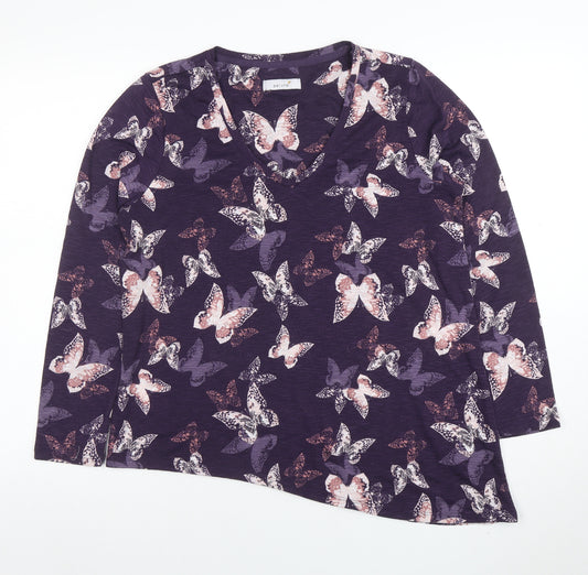 Marks and Spencer Per Una Women's Purple Butterfly V-Neck Long Sleeve Top Size 14