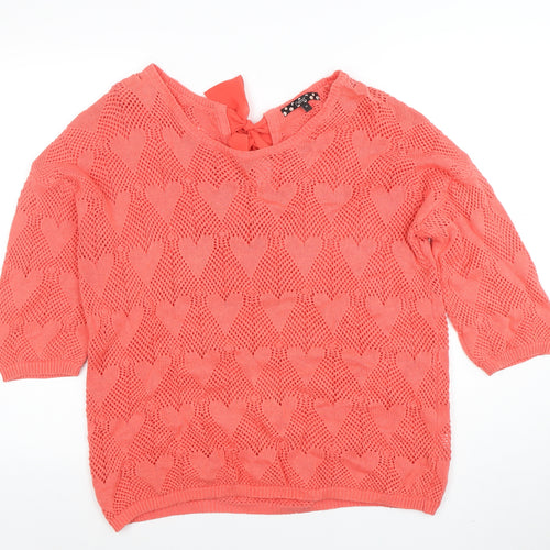 Next Womens Coral Heart Knit Bow Back Jumper Size 14
