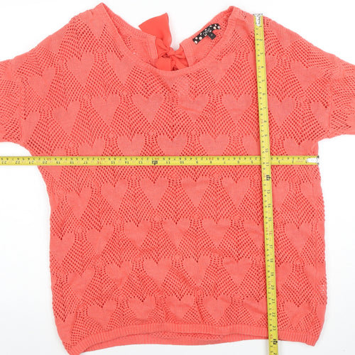 Next Womens Coral Heart Knit Bow Back Jumper Size 14