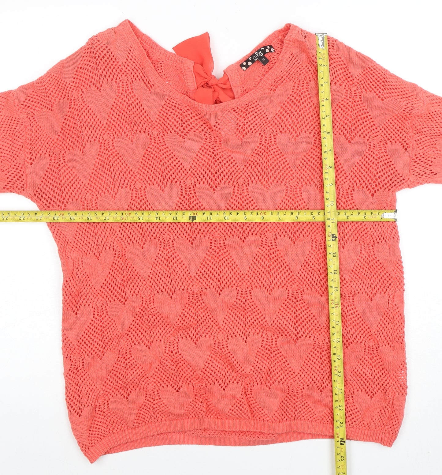 Next Womens Coral Heart Knit Bow Back Jumper Size 14