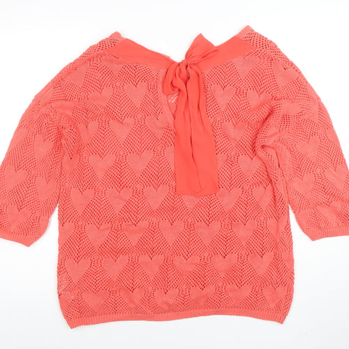 Next Womens Coral Heart Knit Bow Back Jumper Size 14