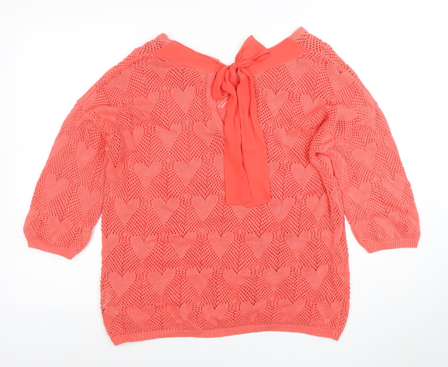 Next Womens Coral Heart Knit Bow Back Jumper Size 14