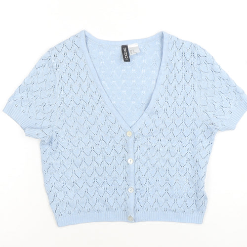 H&M Divided Women's Blue Open Knit Short Sleeve Cardigan XS