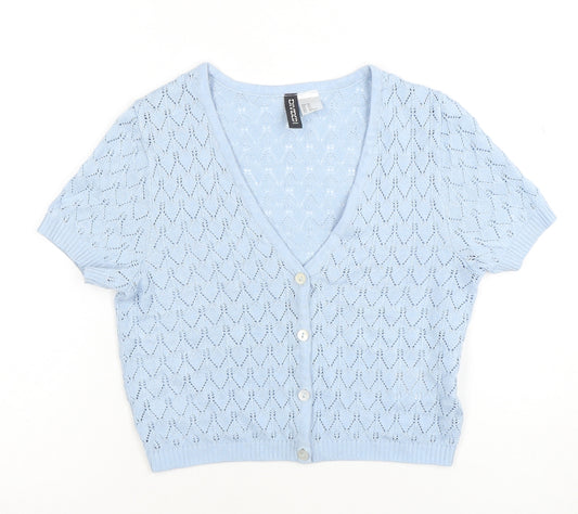 H&M Divided Women's Blue Open Knit Short Sleeve Cardigan XS