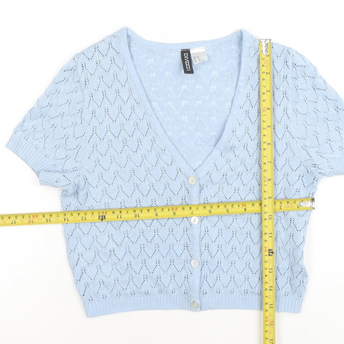 H&M Divided Women's Blue Open Knit Short Sleeve Cardigan XS