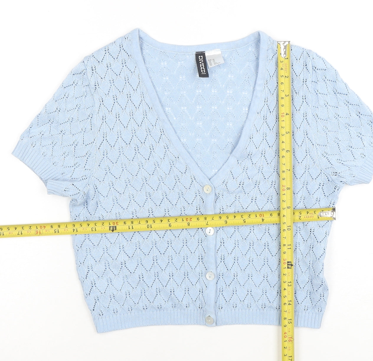 H&M Divided Women's Blue Open Knit Short Sleeve Cardigan XS