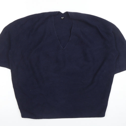 Uniqlo Womens Blue Cotton V-Neck Short Sleeve Pullover Jumper XL