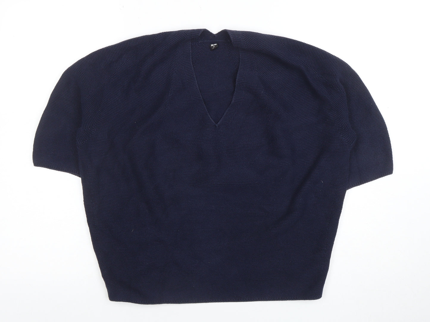 Uniqlo Womens Blue Cotton V-Neck Short Sleeve Pullover Jumper XL
