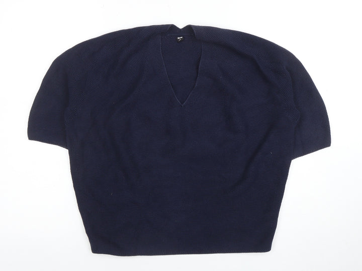 Uniqlo Womens Blue Cotton V-Neck Short Sleeve Pullover Jumper XL