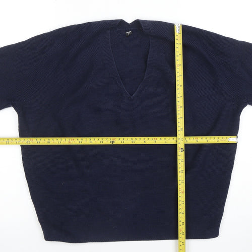 Uniqlo Womens Blue Cotton V-Neck Short Sleeve Pullover Jumper XL