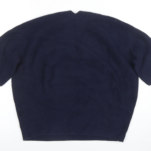 Uniqlo Womens Blue Cotton V-Neck Short Sleeve Pullover Jumper XL